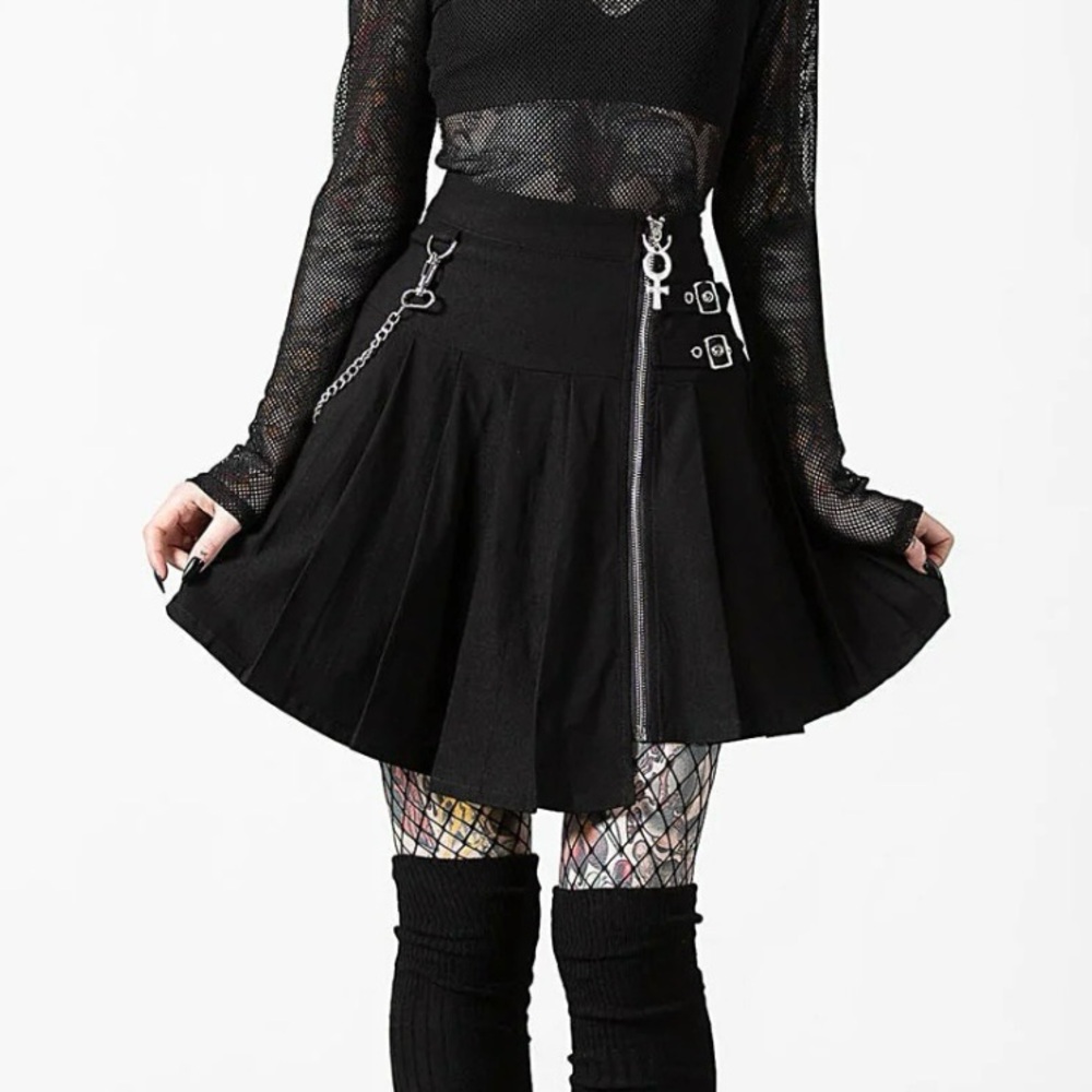 Killstar space wave black pleated gothic mini skirt size large
